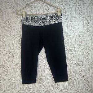 Black Women's Capri Leggings with Patterned Waistband